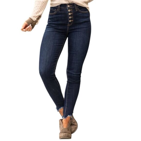 Kancan Moriah High Rise Skinny Jeans Button Fly Dark Wash Denim - Picture 1 of 6